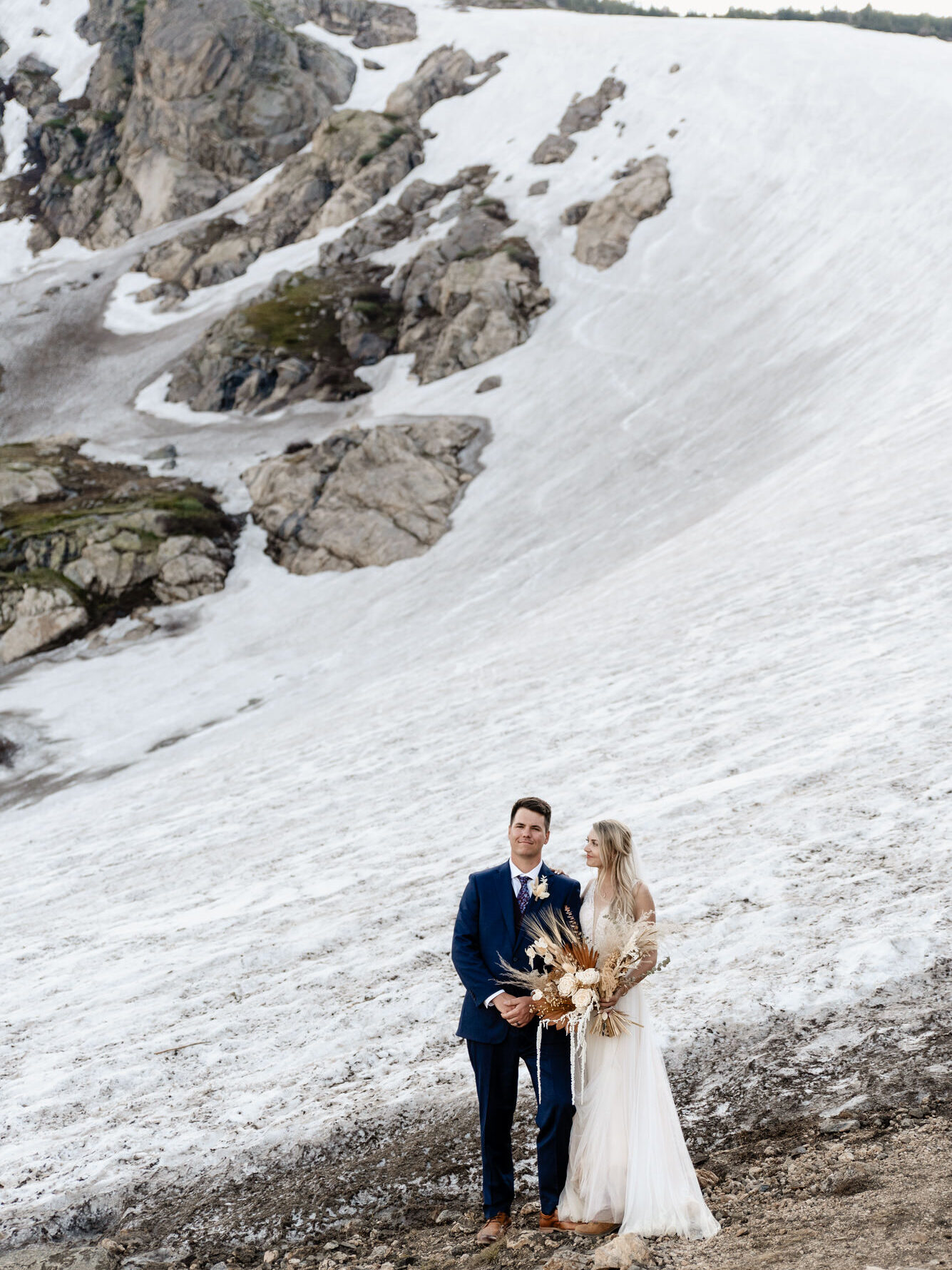 Bride and groom eloping in the mountains of Colorado